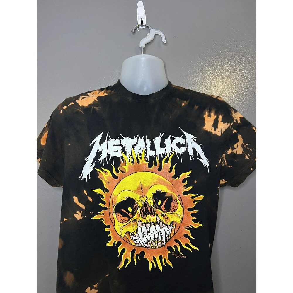 Metallica Shirt Mens Medium Black Bleach Tie Dye Sun Skull Graphic Band Tee